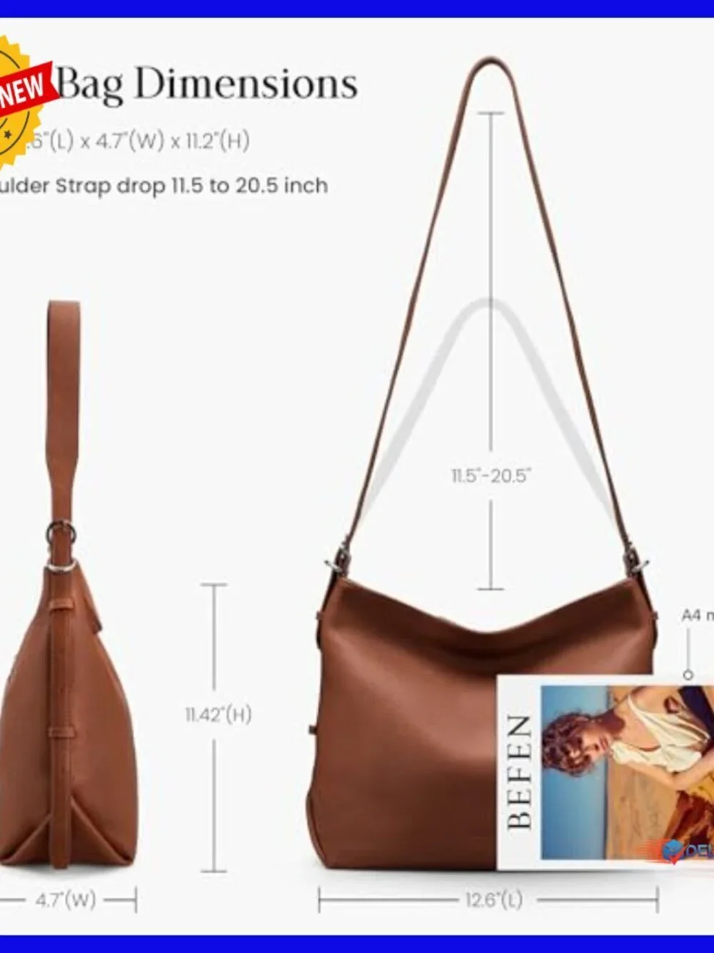Genuine Leather Crossbody Hobo Bag with Adjustable Strap, Large Capacity